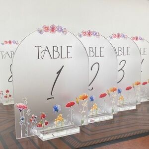 Wedding Table Number Signs, Frosted Acryclic Wildflower Decorations 1-8